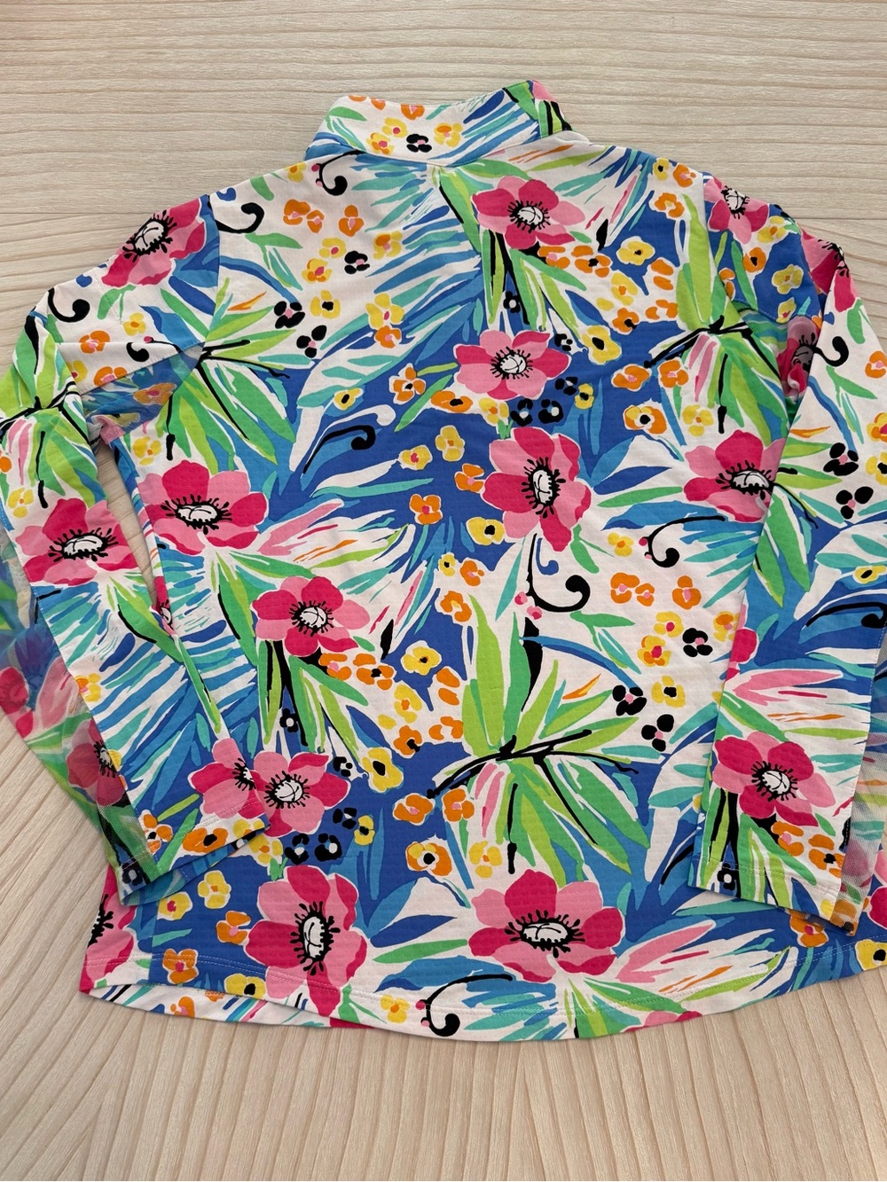IBKUL Women’sTropical Floral Quarter Zip Long Sleeve Top - Pink, Blue & Green - Picture 2 of 6